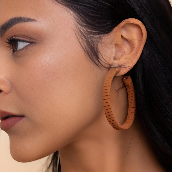 🆕 Boho Chic Large Brown Suede Textured Statement Fashion Trendy Hoop Earrings - Picture 5 of 12